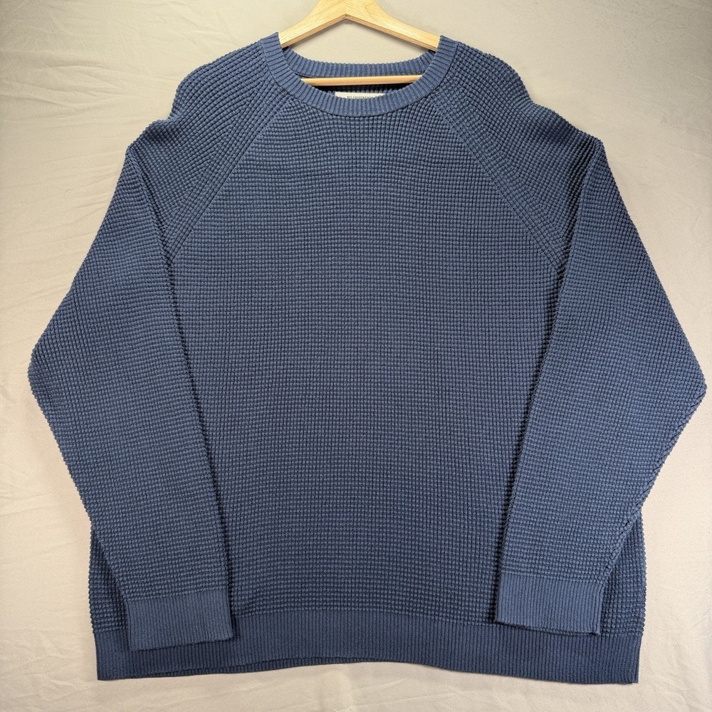REI Cooperative Sweater Mens 2XL Blue Waffle Knit Raglan Outdoors Warm Thermal